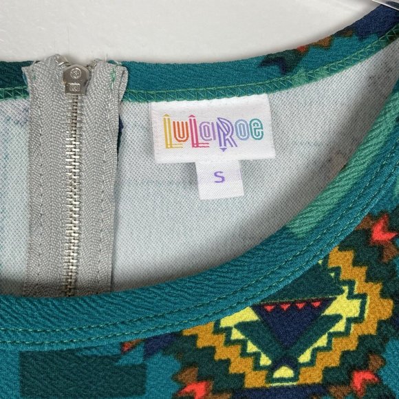 LuLaRoe Amelia Dress Aztec Tribal Print Aqua Green Turquoise NWT Size Small - Picture 5 of 7